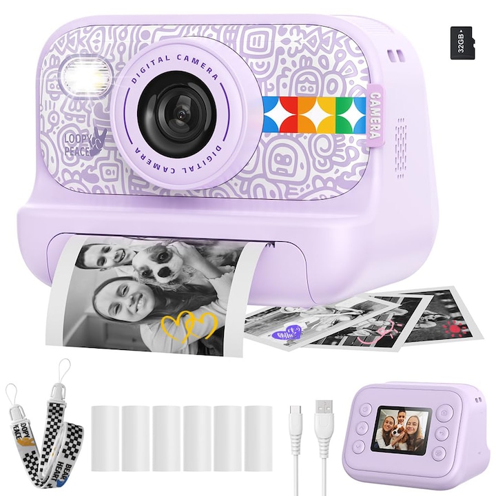 Детски Фотоапарати - Класация на Най-Харесваните EXCITAT® Детска камера за моментално снимане - 1080P видео / 48MP снимки - Включва 6 ролки хартия