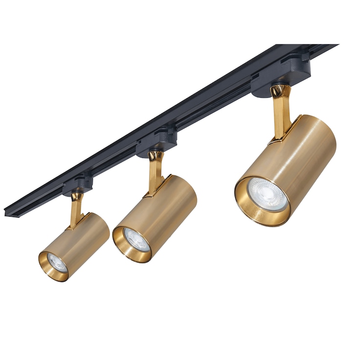 Комплекти Магнитни Релсови Лампи - Как да Изберем Правилните? Steka Ductus комплект Gold LED GU10 x3 релсова лампа + 1