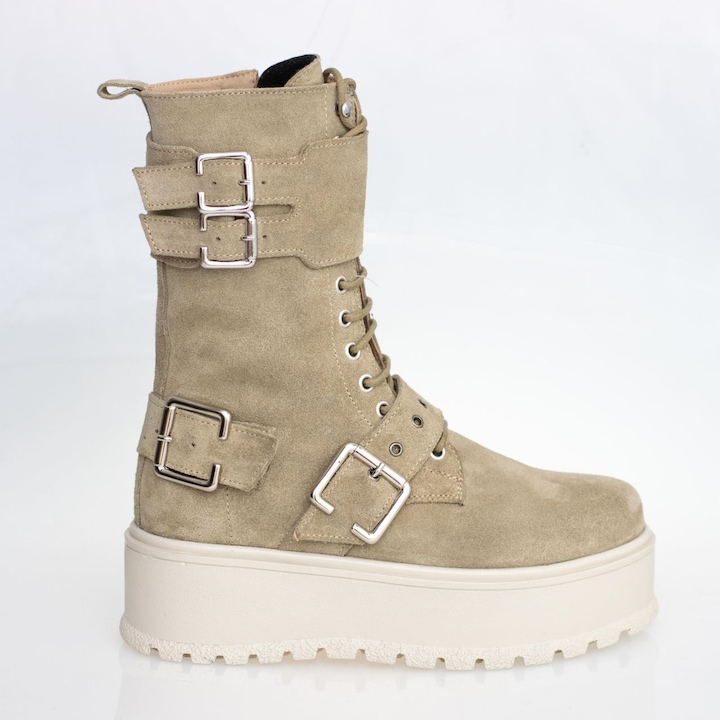 Бежови летни ботуши от естествен велур Т150 - eMAG.bg