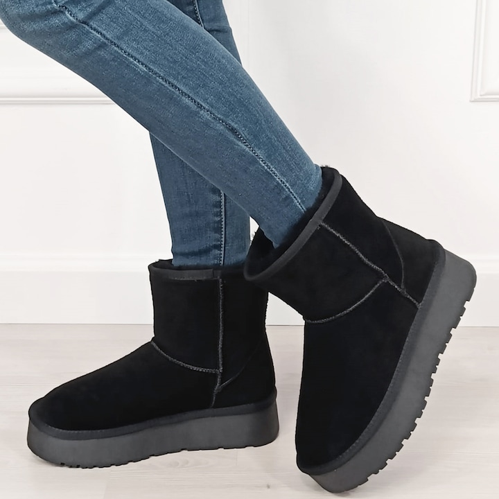 Черни къси ботуши от естествена кожа B-W5825 110 11348 - eMAG.bg