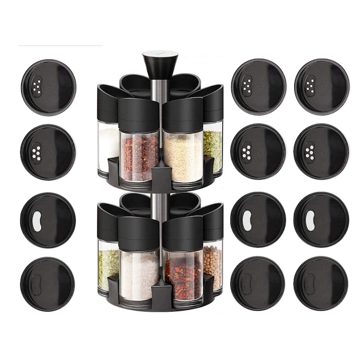 Органайзер за въртящи се подправки с 12 стъклени буркана