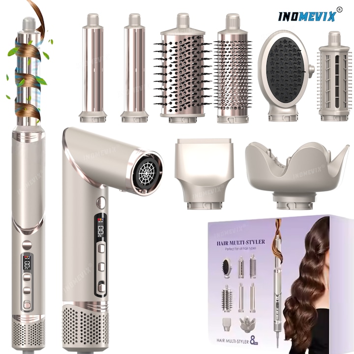 Електрическа четка INOMEVIX® 8 в 1, 1400 W, комплект за оформяне