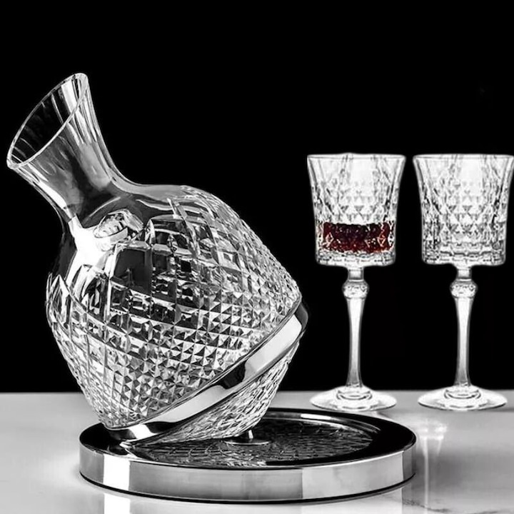 Комплект ротационен декантер със стойка и 2 чаши