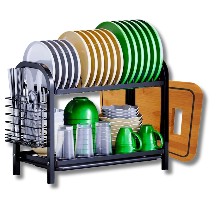Поставка за съдове на 2 нива с тава за отцеждане