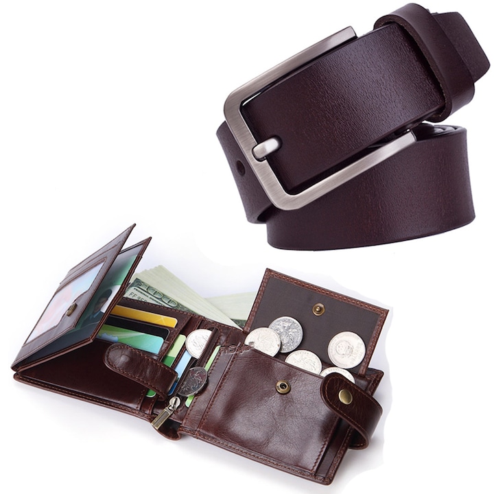 Първокласен мъжки портфейл и колан от естествена кожа