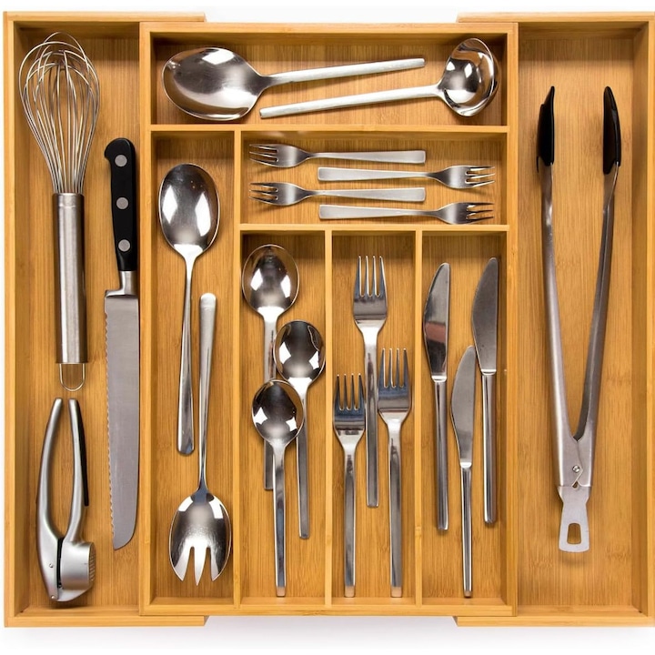 Органайзери (Поставки) за Прибори – Кои Подбрахме Ние? Класация 2026 Година Разтегателен органайзер за чекмеджета от бамбук