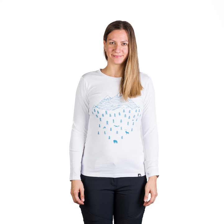 Дамска памучна тениска с дълъг ръкав Deann бяла - eMAG.bg