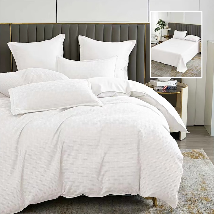 Стилно Спално Бельо - Тенденции 2026 Година Двойно спално бельо Finet Natur UNI Stripe 6 части чаршаф 230x250 см