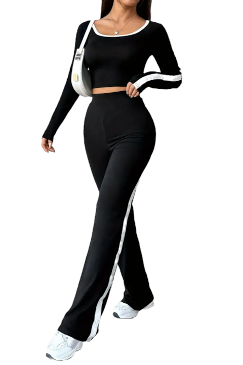 Памучни и ватирани дамски анцузи за ежедневно носене Горна част от втален анцуг с клош панталон с висока талия - eMAG.bg