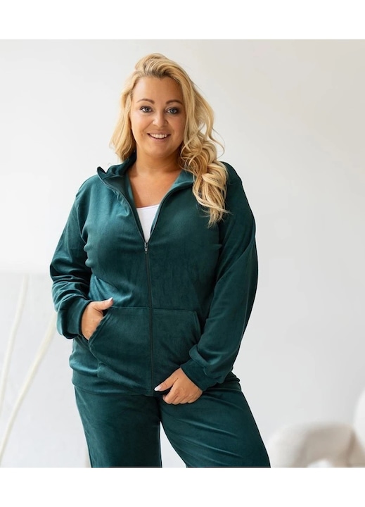 Кадифени и плюшени дамски анцузи (удобни и топли) Изумрудено зелен кадифен анцуг голям размер с цип и джобове - eMAG.bg