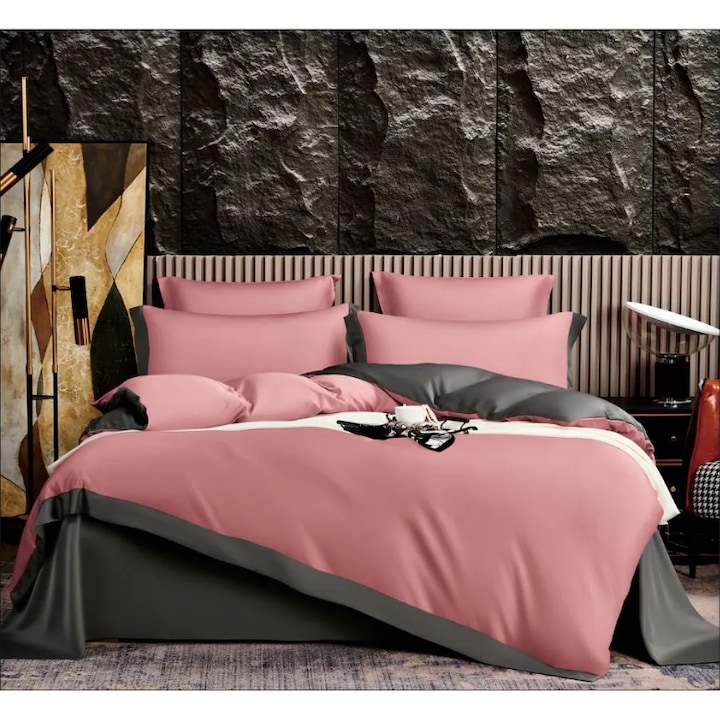 Стилно Спално Бельо - Тенденции 2026 Година Луксозен спален комплект за 2 човека 6 части комплект сатен и калъфка в подаръчна кутия чаршаф с ластик Розов - eMAG.bg
