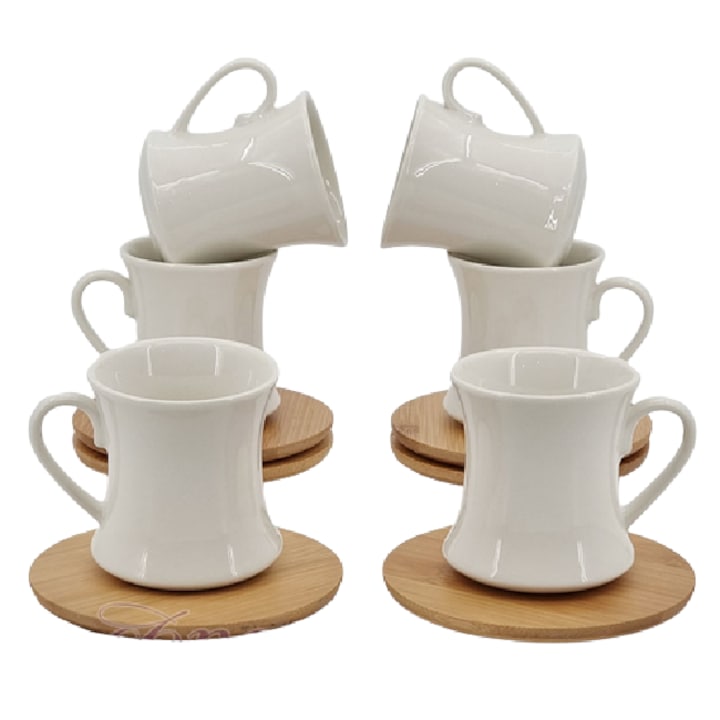 Сервиз за кафе Изчистена форма с бамбукови чинийки - eMAG.bg