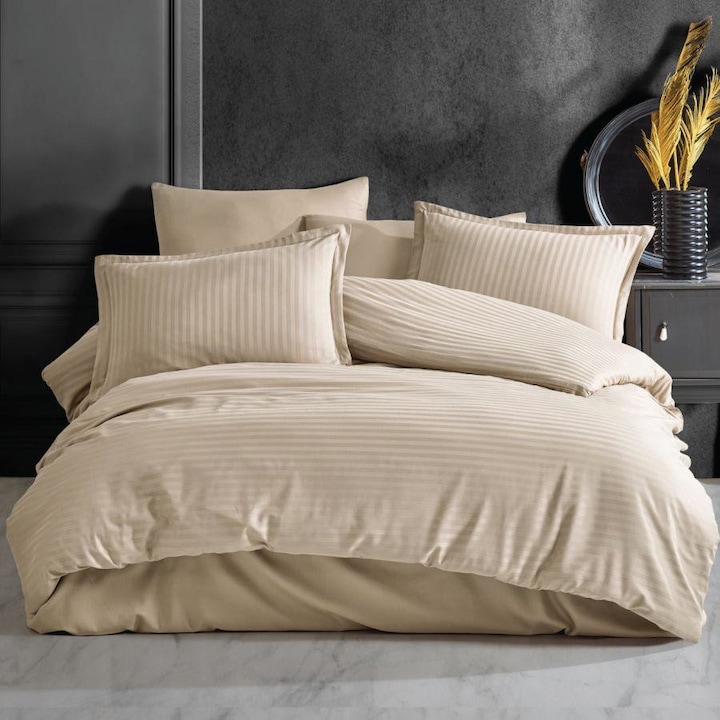 Стилно Спално Бельо - Тенденции 2026 Година Спално бельо с ластик за чаршаф Дамаск Памук 100% Хотелски тип с 1см райе 4 бр.