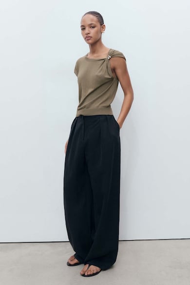 Mango Фино плетен пуловер с къси ръкави