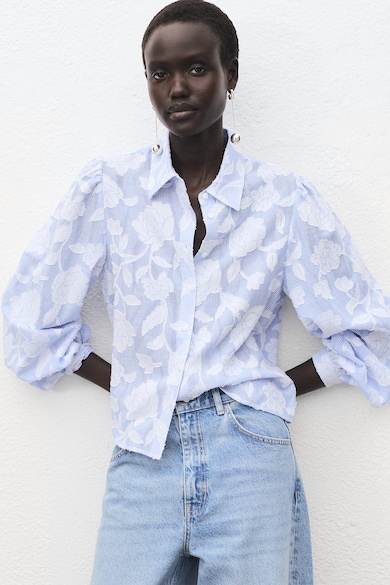 Mango Памучна риза с бухнали ръкави