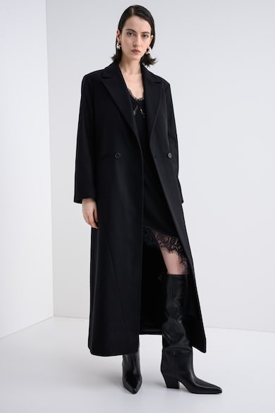 AllSaints Дълго палто с вълна и бродирано лого