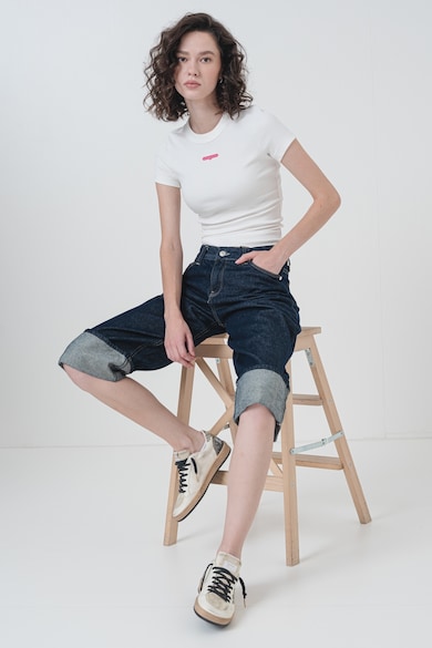 Tommy Jeans Рипсена слим тениска с овално деколте