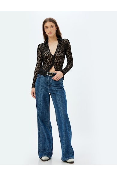 KOTON Полупрозрачна дантелена риза с дълбок шпиц