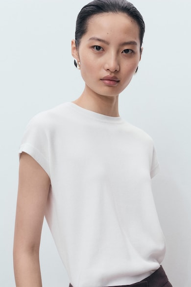 Mango Фино плетен пуловер с къси ръкави