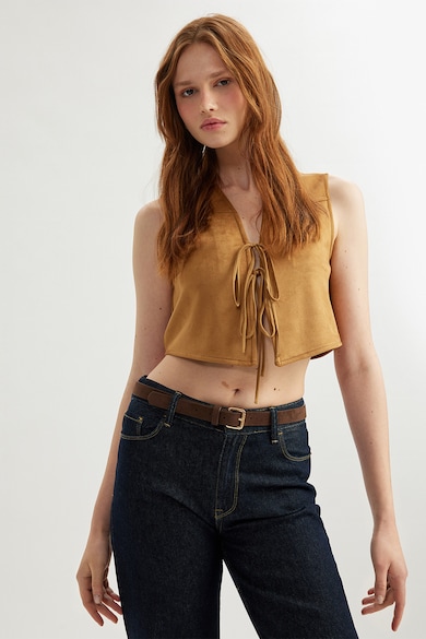 KOTON Къс елек от еко велур с връзки