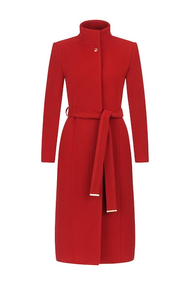 Дамски Палта С Колан И Връзка - Шик И Оформяне На Талията DiKa Палто от вълнена смес с колан и висока яка