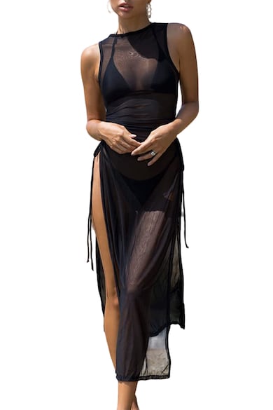 EFAYN.RO Дамски бански 3 части лятна рокля плажен модел сутиен с триъгълни чашки и плажна рокля с цепка от двете страни EFAYN