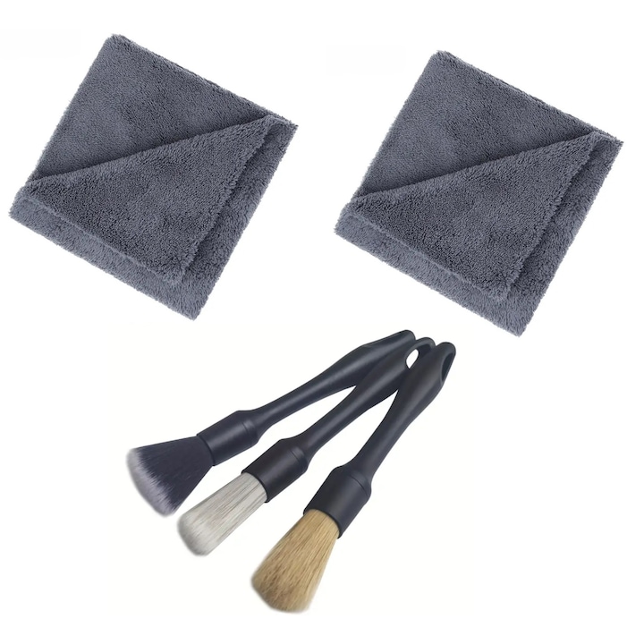 Четки И Инструменти За Джанти: Какво Да Изберете? Комплект от 3 професионални четки за автомобили + две първокласни кърпи без ръбове от микрофибър 450 GSM