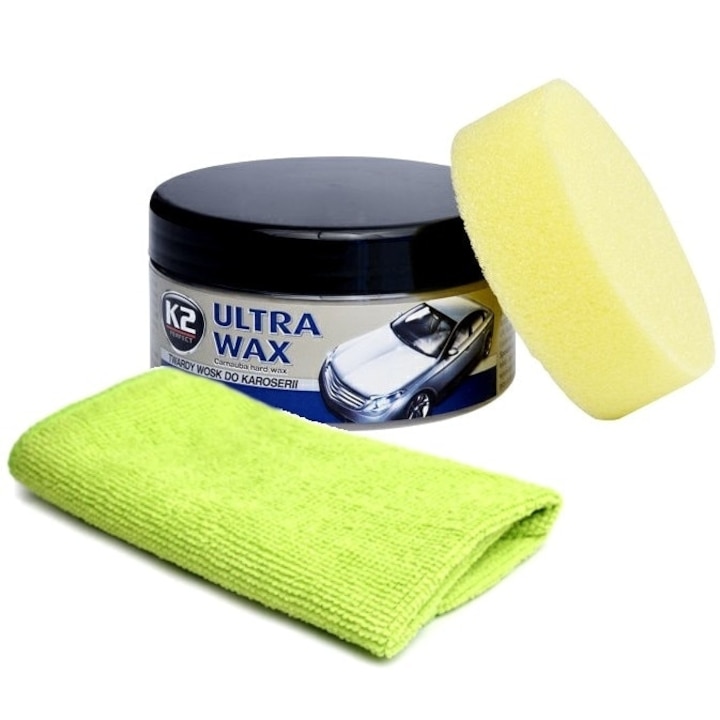 ULTRA WAX Вакса за полиране на кола + гъба за апликатор + микрофибърна кърпа за довършване - eMAG.bg