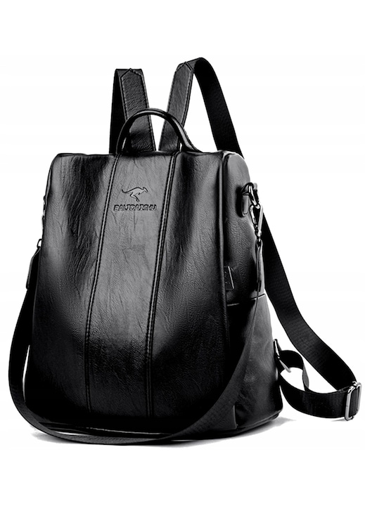 Дамска раница 2 в 1 Edibazzar Екологична кожа Черна - eMAG.bg