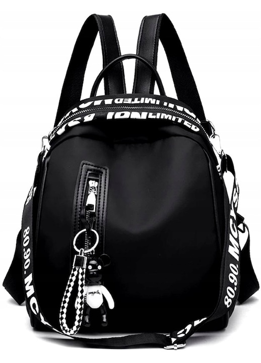 Дамска раница Edibazzar Водоустойчива Текстил Екологична кожа Черна Бяла - eMAG.bg