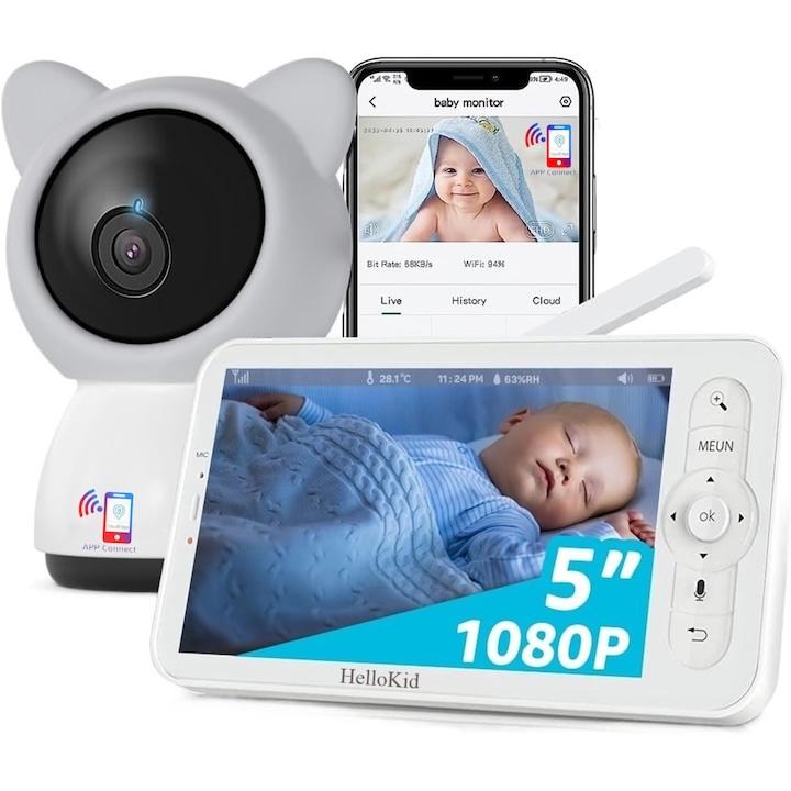 Бебефон WiFi 2in1 Multi View HelloKid™ DUO 2K UltraHD/5” Нощно виждане