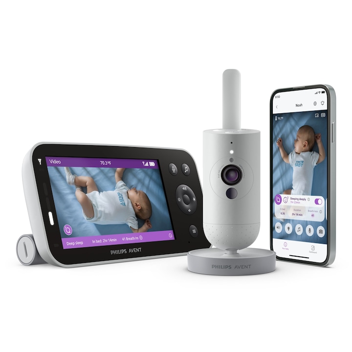 Philips Avent - Кои Са Най-Добрите Модели Бебефони? Philips Avent Електронен бебефон с камера + монитор за дишане SCD973/26 бял
